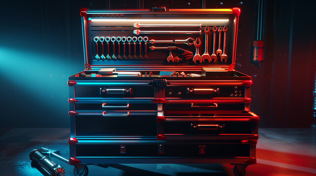 Toolbox with tools for repair closeup