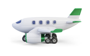 Airplane with green decor isolated on transparent background. 3D render left view