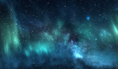 Naklejka premium Beautiful northern lights in the night sky, blue and green colors 