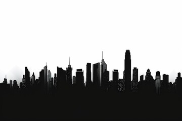 Fototapeta premium City skyline with black silhouette of buildings against white sky