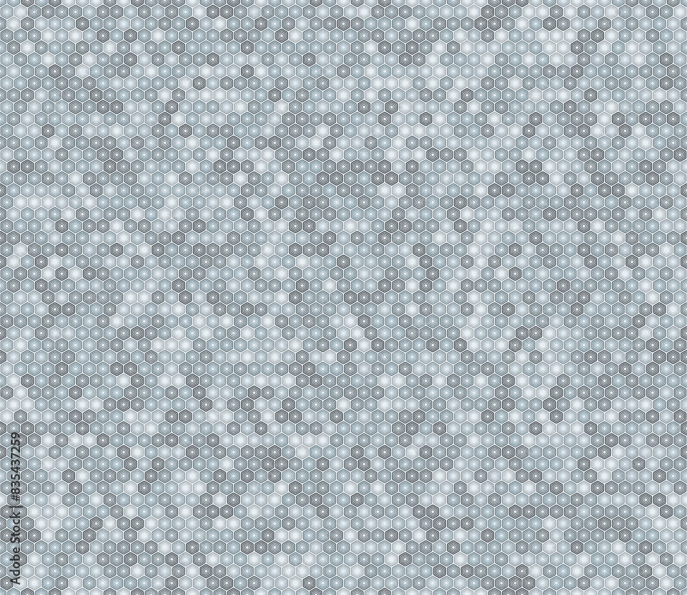 Poster abstract mosaic hexagon shapes background. blue color tones gradients. bold stacked rounded hexagons