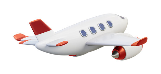 Flying airplane with orange decor isolated on transparent background. 3D render right back view