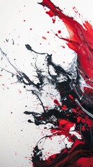 Abstract red and black paint splashes on white background