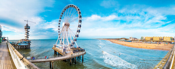 Beautiful coastline and skyline of Den Haag, Netherlands, at sunset