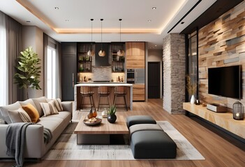 Photo modern style conceptual interior room 3d illustration