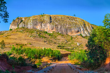 view of hills and mountains along main Madagascar road