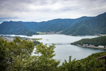 aerial view from mount fuji panoramic ropeway, mt tenjo, kawaguchiko, kawaguchi, fuji 5 lakes,...