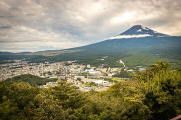 mount fuji, fujisan, view from mount tenjo, panoramic ropeway, kawaguchiko, japan, clouds, volcano