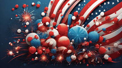 Abstract flag and fireworks