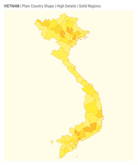 Vietnam plain country map. High Details. Solid Regions style. Shape of Vietnam. Vector illustration.