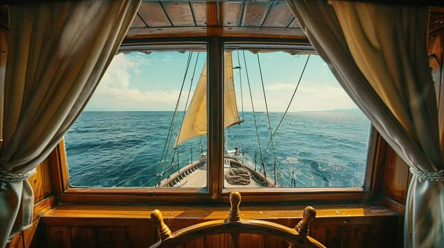 Mesmerizing view of ocean surface from the window of the captain's ship, a scene of maritime beauty and adventure
Seamless looping 4k time-lapse virtual video animation background. Generated AI