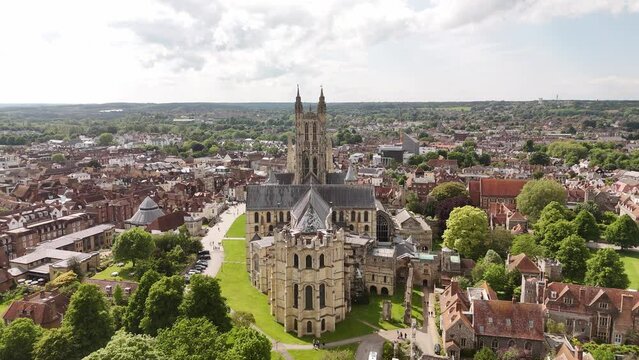Canterbury Cathedral in United Kingdom in the historic town of Canterbury - aerial drone photography