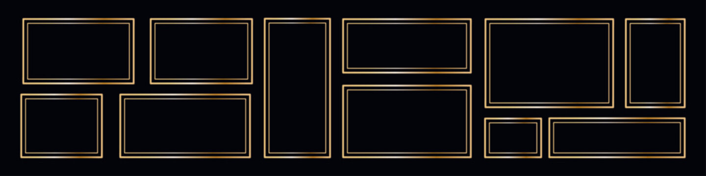 Hand drawn doodle gold box frame with text bubble. Organic square and rectangle shapes. Vector illustration