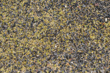  Green Sand / Peridot olivine with Black Sand. Ka Lae / South Point  , Big island Hawaii. Kahuku Basalt / Tholeiitic basalt, Lava flows from Mauna Loa. about 30,000 to 50,000 years. 