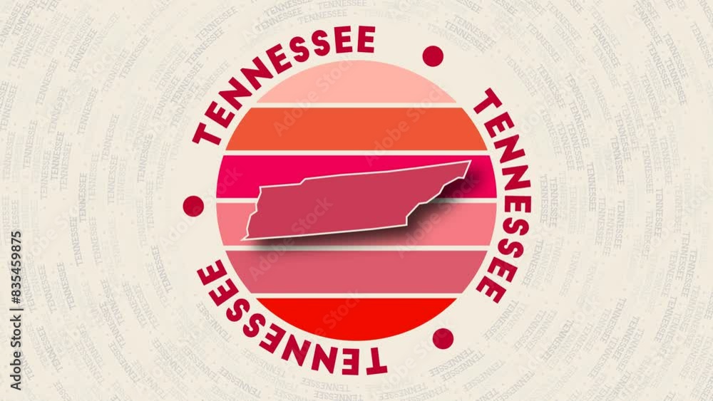 Poster tennessee logo intro. badge with the circular name and map of the us state. neat tennessee round log