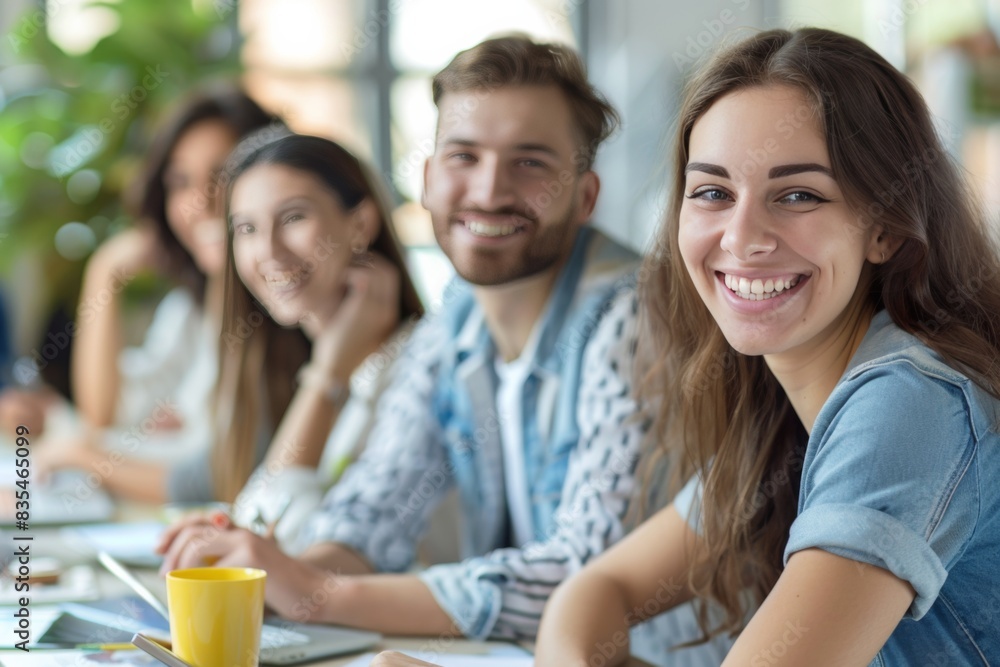 Poster image captures a group of people in a modern office setting with a blur effect on faces, indicating 