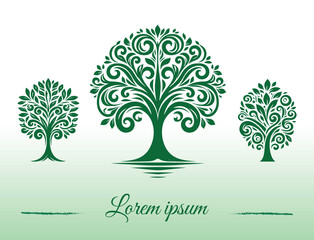 Vector Green Chic Vintage Logo with Free Font Tree Shape Illustration and Decorations