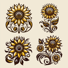 Sunflower Vector Blossom: Logo Illustration with Decorative Elements