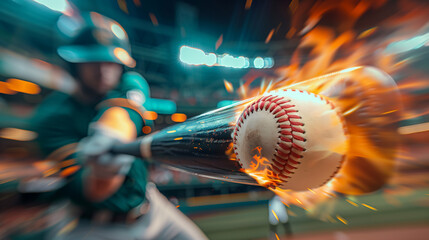 close-up photo of a baseball player hiting a ball with a baseball bat
