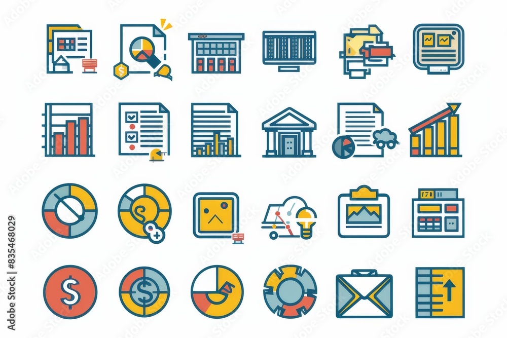 Poster a stylish set of business and finance thin line style vector icons on a plain background