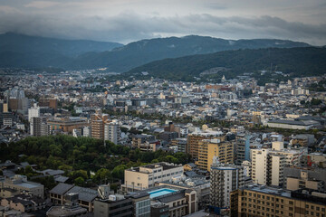 view from Kyoto Tower at sunset, aerial view over kyoto, japan, urban, sunset, dawn, metropolis