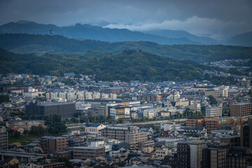 view from Kyoto Tower at sunset, aerial view over kyoto, japan, urban, sunset, dawn, metropolis