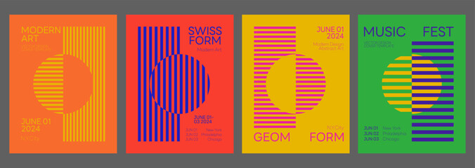 Modern Aesthetics Posters Collection. Vector Design. Mimimal Geometric Placards. Festival Brochure, Flayer and Banner.