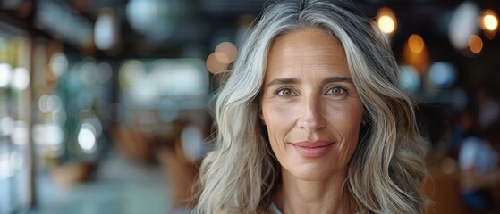 Obraz premium Close-up of a woman in a cafe with a blurred face, focusing on the ambiance of the social setting