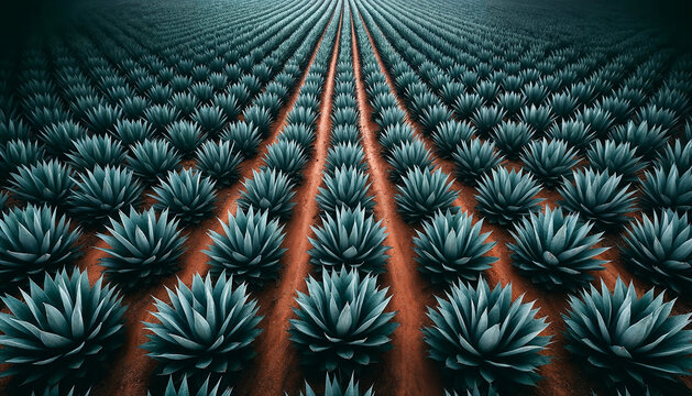 Blue Agave field, Mexican beautiful agave plantation landscape