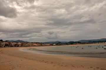 Playa América beach on a cloudy day in Nigrán, Pontevedra, Spain