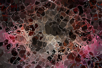 An abstract artwork featuring a mosaic of irregular, organic shapes in various shades of brown, red, and pink