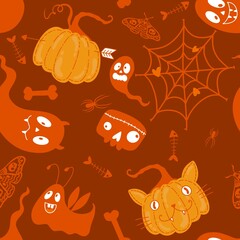 Halloween pumpkins seamless monsters pattern for wrapping paper and fabric