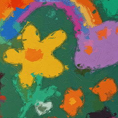 Naklejka premium Oil painting and various flowers, cats, dogs, butterflies, beautiful beetles, chrysanthemums, beautiful