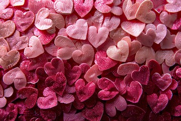 Obraz premium A pile of pink hearts sitting on top of a table