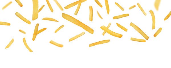 Falling french fries, potato fry on transparent background png