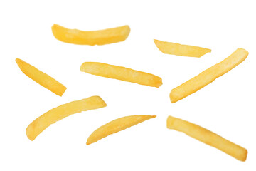 Falling french fries, potato fry on transparent background png