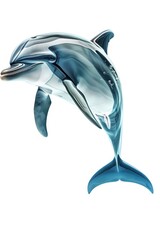 A plastic dolphin figurine sits on a white surface