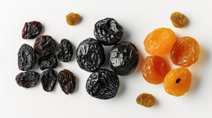 Obraz premium A close-up shot of a pile of dried raisins on a white surface