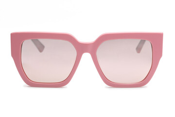 Front view of pink polarized sunglasses for e-commerce isolated on white background.