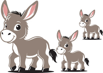 donkey cartoon Silhouette on White Background . ANIMALS, VECTOR.