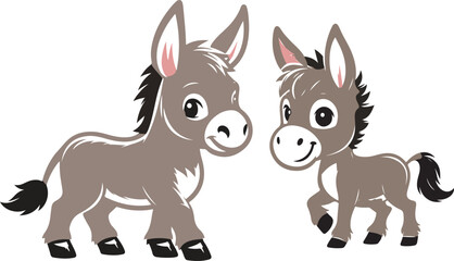 donkey cartoon Silhouette on White Background . ANIMALS, VECTOR.