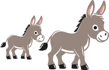 donkey cartoon Silhouette on White Background . ANIMALS, VECTOR.