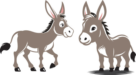 donkey cartoon Silhouette on White Background . ANIMALS, VECTOR.