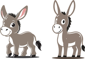 donkey cartoon Silhouette on White Background . ANIMALS, VECTOR.