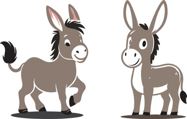 donkey cartoon Silhouette on White Background . ANIMALS, VECTOR.