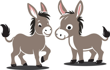donkey cartoon Silhouette on White Background . ANIMALS, VECTOR.