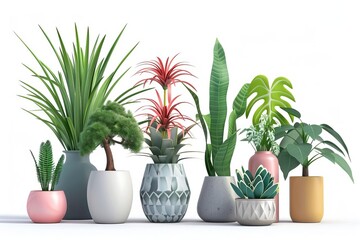 decorative indoor plant collection in modern 3d style isolated on white background digital illustration