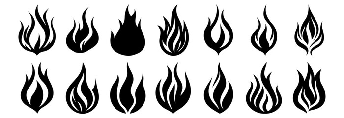 Fire silhouettes set, pack of vector silhouette design, isolated background