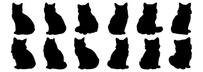 Cat silhouettes set, pack of vector silhouette design, isolated background