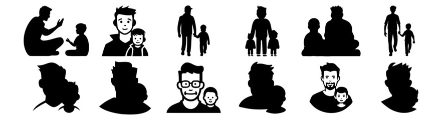 Dad and Kid silhouettes set, pack of vector silhouette design, isolated background